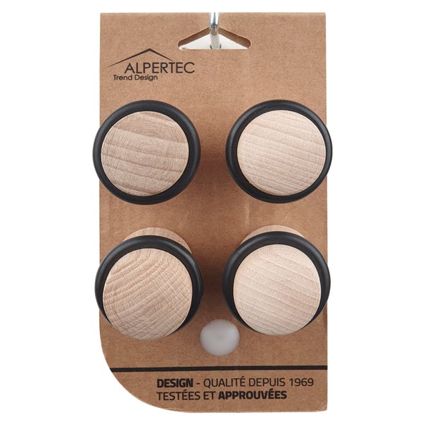 Lot de 4 butées de porte ALPERTEC bois brut chêne Diam.3 x H.4 cm