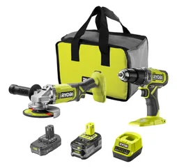 Perceuse sans fil et meuleuse sans fil RYOBI Rck182-242s, 18 V 4 Ah, 2 batteries