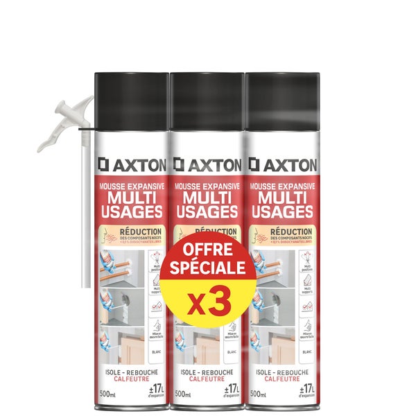 Lot de 3 mousses expansive multi usages <0.1% iso axton blanc 500 ml
