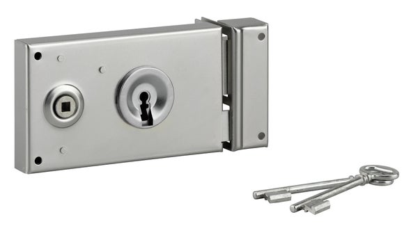 Serrure de grille THIRARD, 140 x 80 mm, à poignée, ouverture à droite