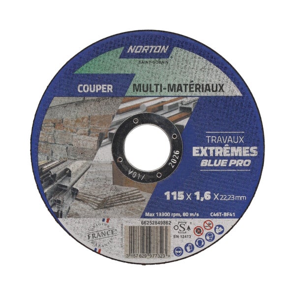 Disque à tronçonner tous matériaux NORTON 115x1,6
