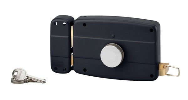 Serrure de garage en applique, horizontale à bouton, sens gauche, noir THIRARD