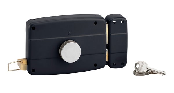 Serrure de garage en applique, horizontale à bouton, sens droit, noir THIRARD