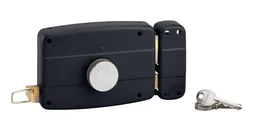 Serrure de garage en applique, horizontale à bouton, sens droit, noir THIRARD