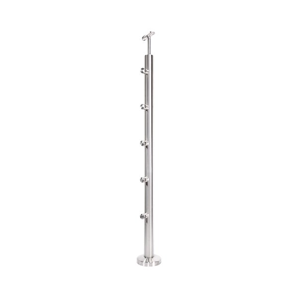 Poteau garde-corps Inox gris pose à plat Noxi, H.96 cm, ARTENS