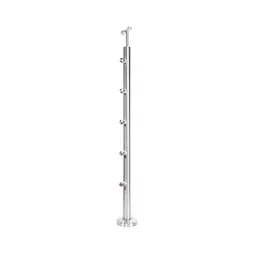 Poteau garde-corps Inox gris pose à plat Noxi, H.96 cm, ARTENS