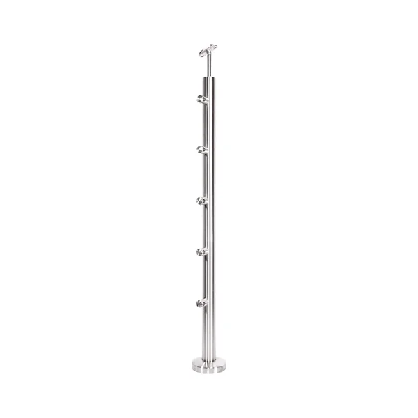 Poteau garde-corps Inox gris pose à plat Noxi, H.96 cm, ARTENS