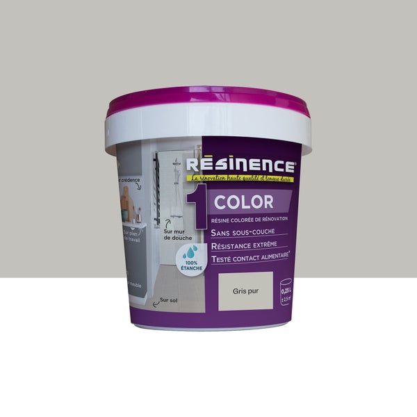 Peinture carrelage gris pur satin RESINENCE Color 0.25l