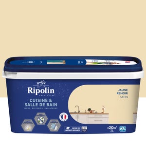 Peinture mur, RIPOLIN cuisine et bain, 2 litres, jaune renoir satin