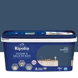 Peinture mur, RIPOLIN cuisine et bain, 2 litres, bleu de bering satin