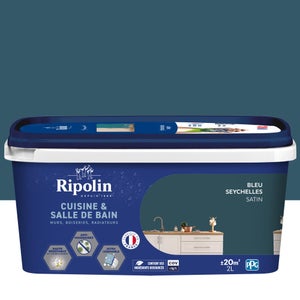 Peinture mur, RIPOLIN cuisine et bain, 2 litres, bleu seychelles satin