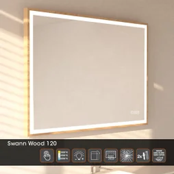 Miroir lumineux effet chêne l.120 x H.75 cm Swann Tactile Anti-buée Variateur