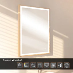 Miroir lumineux effet chêne l.60xH.75 cm Swann Tactile Anti-buée Variateur