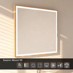 Miroir lumineux effet chêne l.90xH.75 cm Swann Tactile Anti-buée Variateur