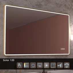 Miroir lumineux rectangulaire doré l. 120x H. 75cm Solar, Antibuée, Variateur