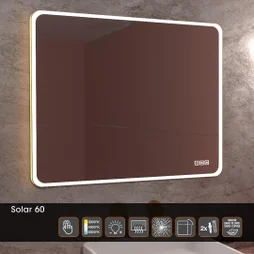 Miroir lumineux rectangulaire doré l.90 x H. 75cm Solar, Antibuée, Variateur