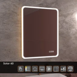 Miroir lumineux rectangulaire doré l. 60x H.75 cm Solar, Antibuée, Variateur