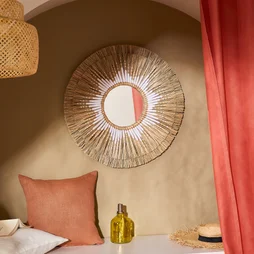 Miroir SOLEIA rond diam.70cm rotin naturel blanc INSPIRE