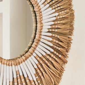 Miroir SOLEIA rond diam.70cm rotin naturel blanc INSPIRE