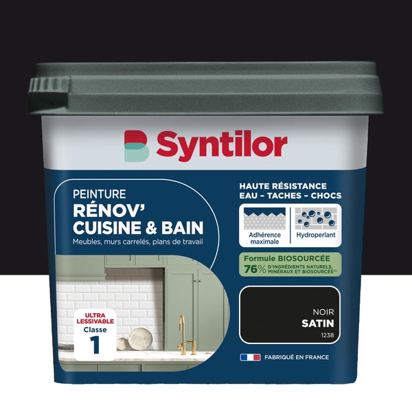 Peinture meuble noir satin SYNTILOR Renov' cuisine et bain 0.75l