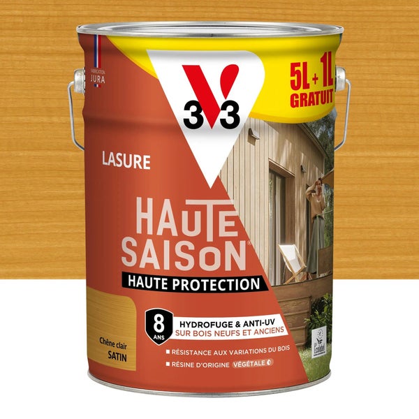 Lasure V33 haute saison 8 ans chêne clair satiné 5L+20% gratuit