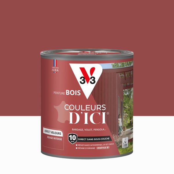 Peinture extérieure bois V33 Couleurs d'ici, rouge intense velours  0.5l
