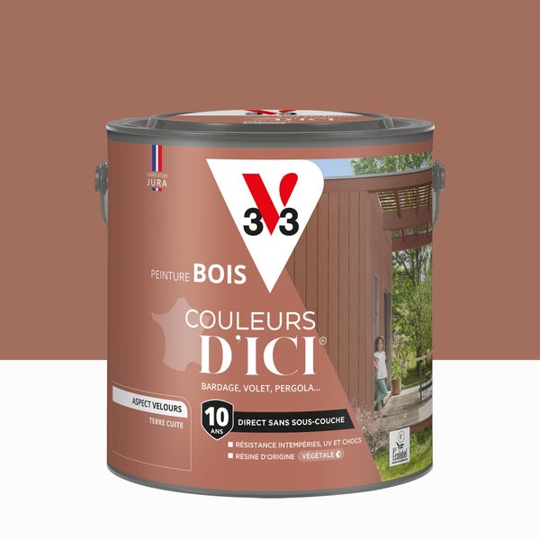 Peinture extérieure bois V33 Couleurs d'ici, terre cuite velours 2l