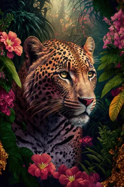 Toile imprimée Leopard Fleuri, CEANOTHE 65 x 97 cm