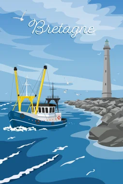 Toile imprimée Port Bretagne, CEANOTHE l.65 x H.45 cm