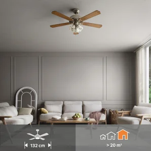 Ventilateur de plafond avec éclairage Reunion INSPIRE, chêne 