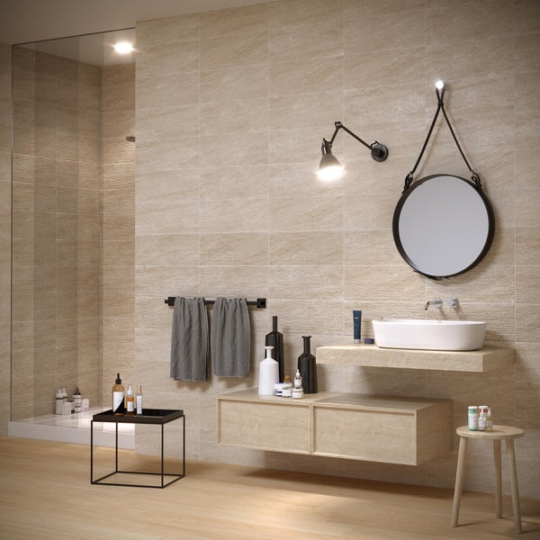 Carrelage mural Lithos effet pierre beige mat 20x50cm 1,6m