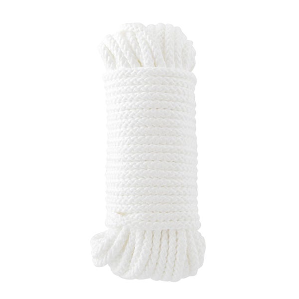 Corde polypropylène tressée creuse blanche diamètre 8mm x l20m, STANDERS