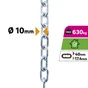 Chaine acier zingué maille courte diamètre 10mm longueur 1m 630kg, STANDERS