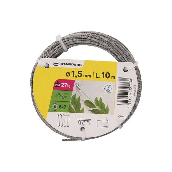 Câble inox a4 diamètre 1.5mm longueur 10m, STANDERS