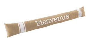 Bas de porte bienvenue a coller textile (bourrelet),  L.95 cm beige