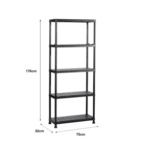 Etagère plastique noir produit sans finition SPACEO, 5 tablettes l.75xH.176xP.32