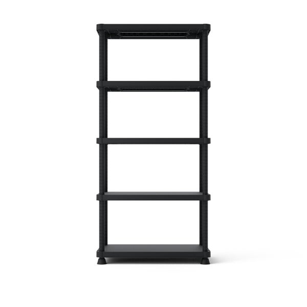 Etagère plastique noir mat SPACEO, 5 tablettes l.90xH.187.5xP.45
