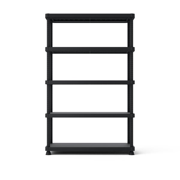 Etagère en plastique à 5 tablettes, SPACEO, l.120 x H.187.5 x P.45 cm noir mat