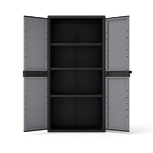 Armoire haute, multiusage, en polypropylène 3 étagères SPACEO, gris et noir, l.89.7 x H.180 x P.53.7 cm