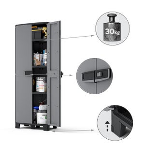 Armoire haute, multiusage, en polypropylène 3 étagères SPACEO, gris et noir, l.65 x H.180 x P.39 cm