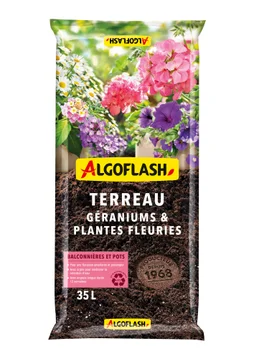 Terreau géraniums et plantes fleuries, ALGOFLASH, 35 litres