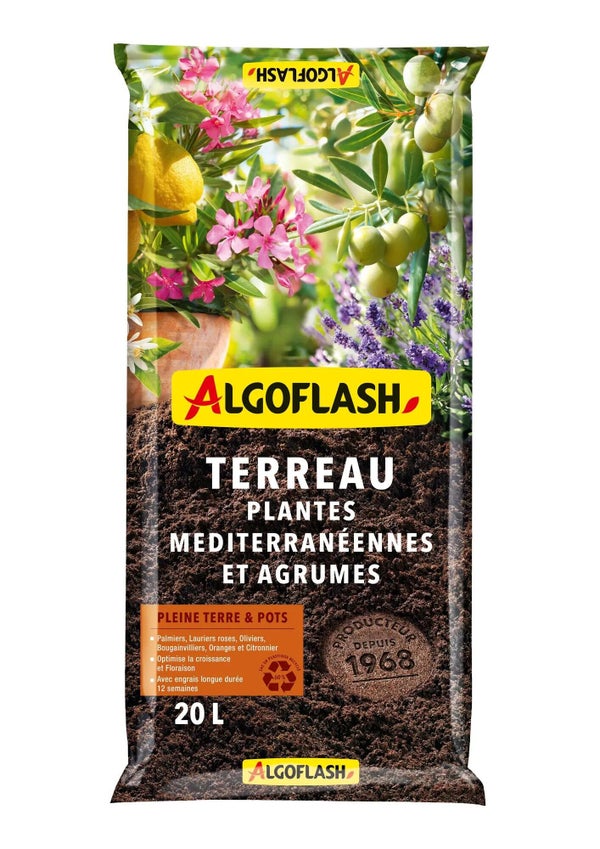 Terreau pour plantes méditerranéennes et agrumes, ALGOFLASH, 20 litres