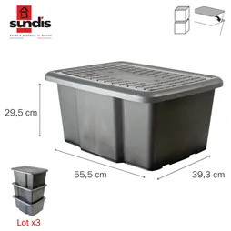 Lot de 3 bacs 30L SUNDIS l.45.5 x p.36.5 x H.23 cm