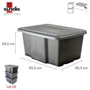Lot de 3 bacs 30L SUNDIS l.45.5 x p.36.5 x H.23 cm