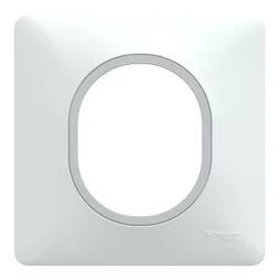 Plaque simple Ovalis, SCHNEIDER ELECTRIC, blanc bague effet argent chromé