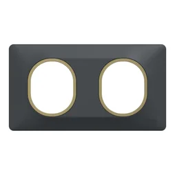 Plaque double Ovalis, SCHNEIDER ELECTRIC, anthracite bague effet laiton