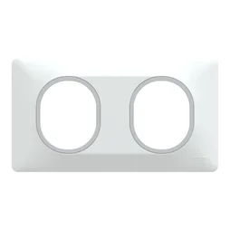 Plaque double Ovalis, SCHNEIDER ELECTRIC, blanc bague effet argent chromé
