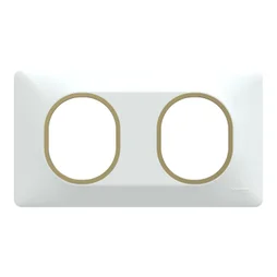 Plaque double Ovalis, SCHNEIDER ELECTRIC, blanc bague effet laiton