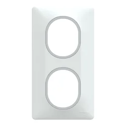 Plaque double verticale Ovalis, SCHNEIDER ELECTRIC, blanc bague argent chrome