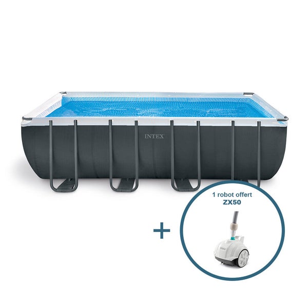 Piscine hors-sol, acier INTEX,rectangulaire L.5.49xl.2.74mxH.132cm +Robot OFFERT